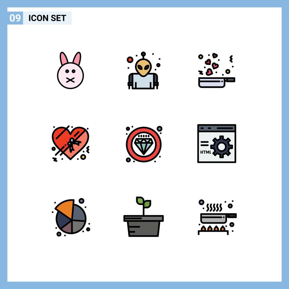 grupp av 9 fylld linje platt färger tecken och symboler för browser kvalitet kärlek premie roman redigerbar vektor design element
