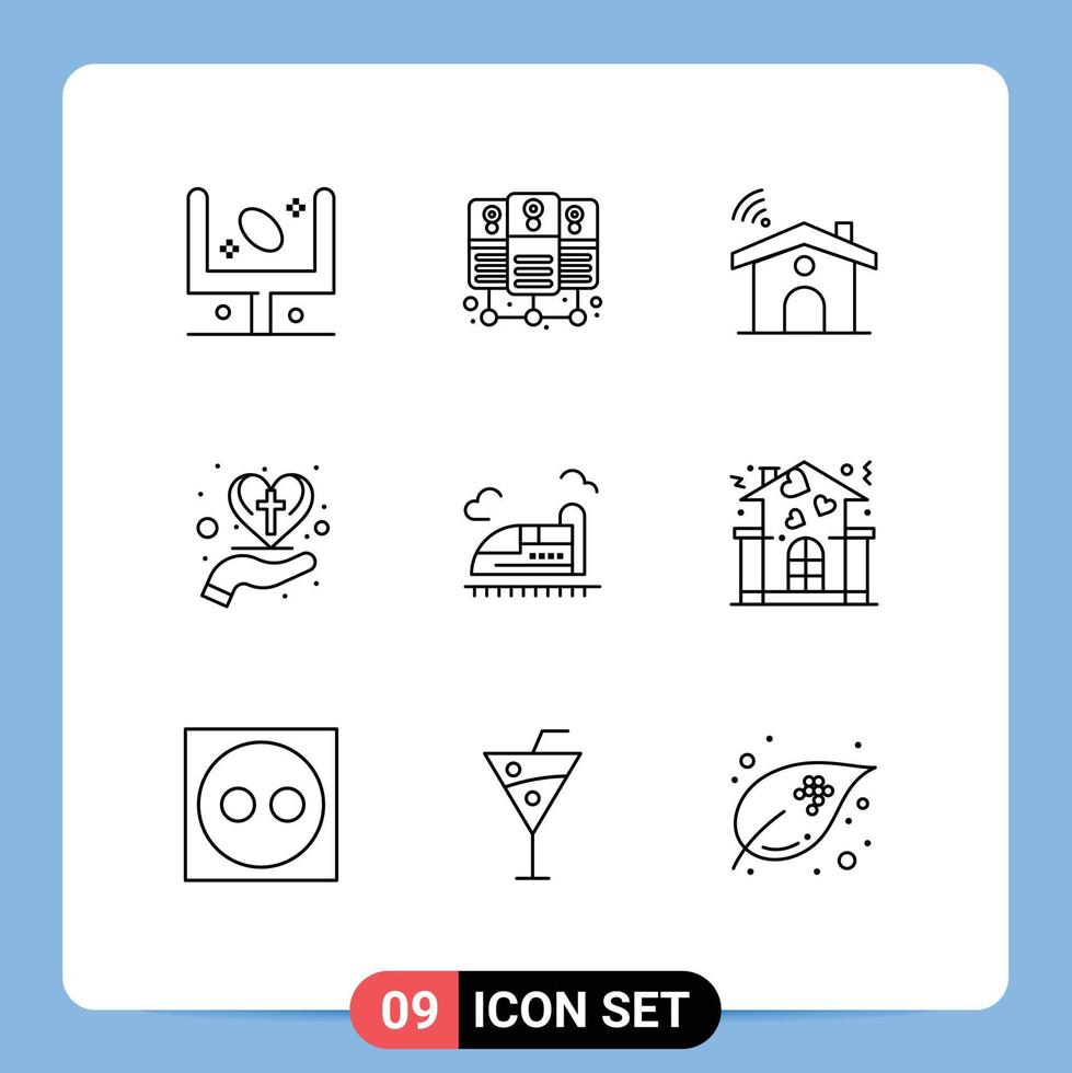 modern uppsättning av 9 konturer pictograph av kula kristen wiFi firande hand redigerbar vektor design element