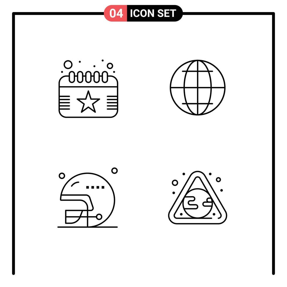 Stock Vector Icon Pack mit 4 Zeilen Zeichen und Symbolen für Kalender Rugby Datum Web Earth editierbare Vektordesign-Elemente