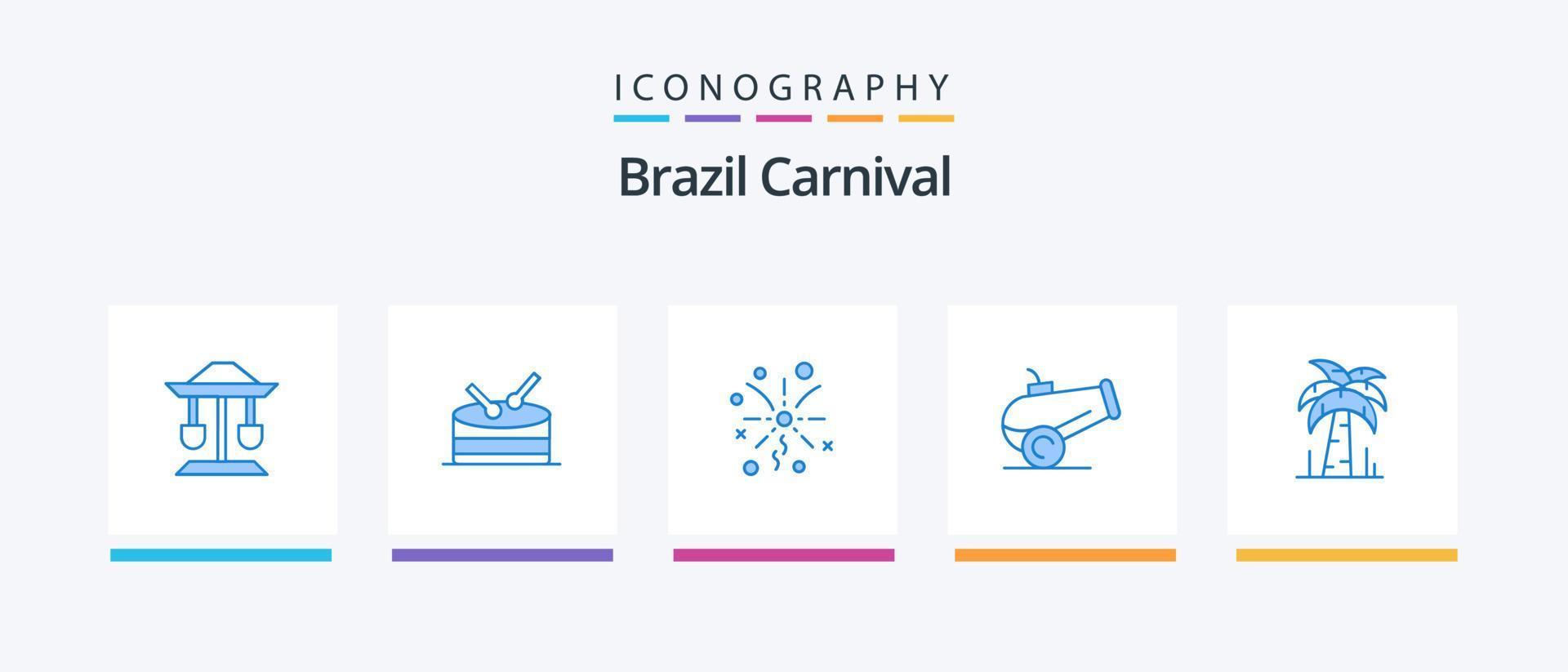Brasilien karneval blå 5 ikon packa Inklusive . firande. träd. kreativ ikoner design vektor