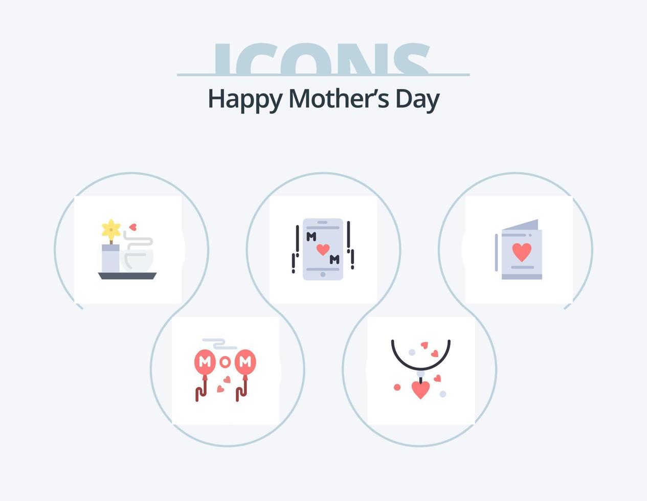 Lycklig mödrar dag platt ikon packa 5 ikon design. kärlek. kort. te kopp. mor. kärlek vektor