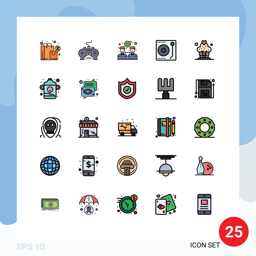 25 kreative Symbole moderne Zeichen und Symbole von Cupcake-Player-Play-Station-Musik-Audio-editierbare Vektordesign-Elemente vektor