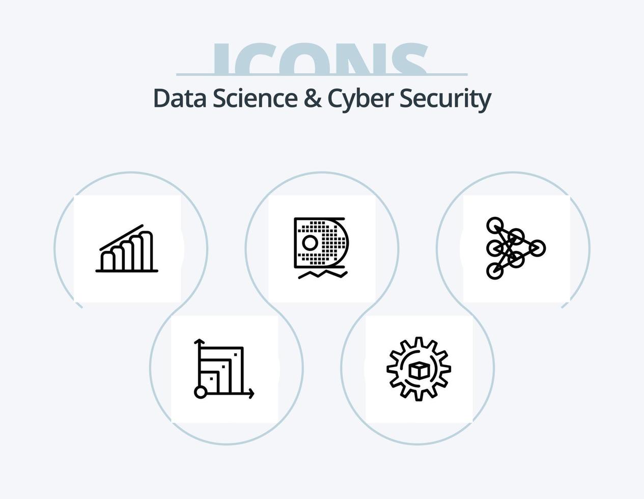 Data Science und Cyber Security Line Icon Pack 5 Icon Design. Daten. Daten Wissenschaft. Globus. Uhr. messen vektor