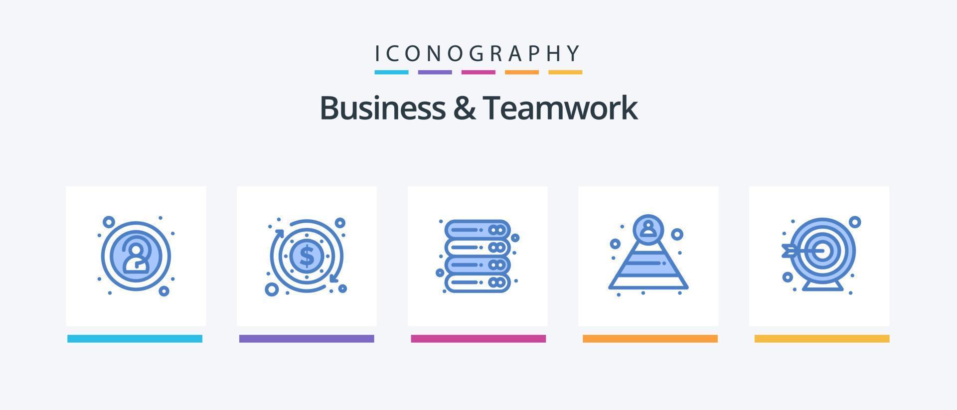 företag och lagarbete blå 5 ikon packa Inklusive . mål. kontor. dart. pyramid. kreativ ikoner design vektor