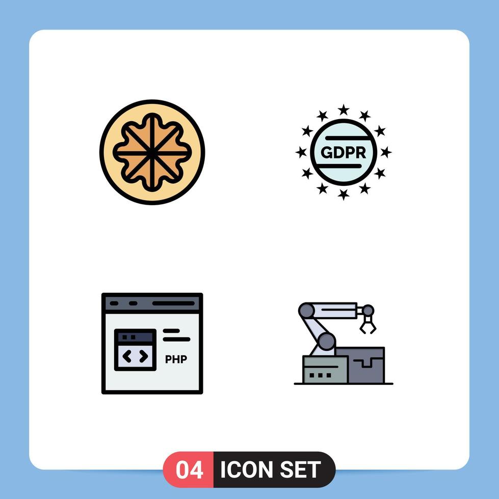 Stock Vector Icon Pack mit 4 Zeilenzeichen und Symbolen für Obstcode Gemüsegesetz entwickeln editierbare Vektordesign-Elemente