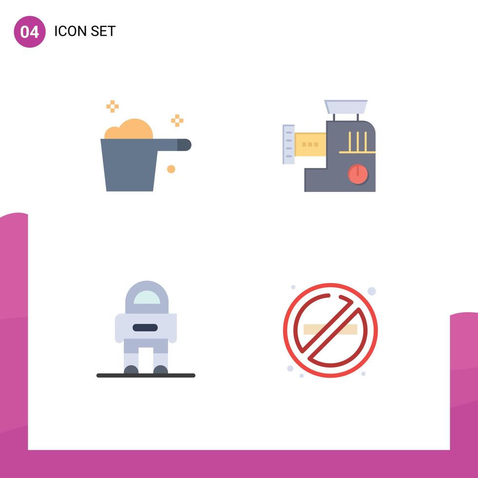 Stock Vector Icon Pack mit 4 Zeilen Zeichen und Symbolen für die Reinigung von Robotern Housekeeping Manual Suit editierbare Vektordesign-Elemente
