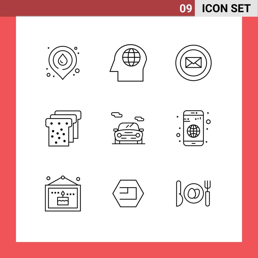 9 universell översikt tecken symboler av app transport företag bil utbildning redigerbar vektor design element