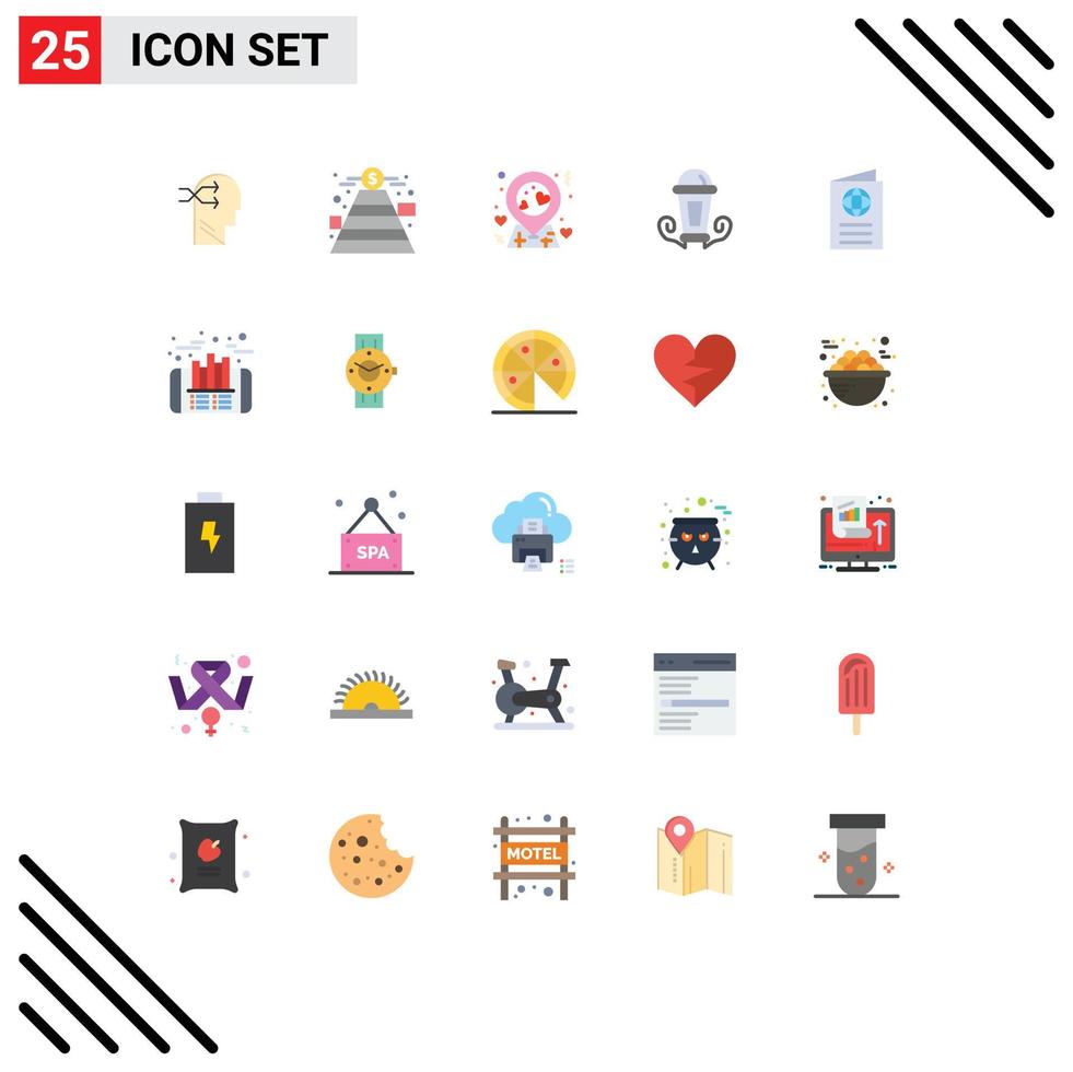 Stock Vector Icon Pack mit 25 Linienzeichen und Symbolen für ID-Kartenstandort Laterne Nacht editierbare Vektordesign-Elemente