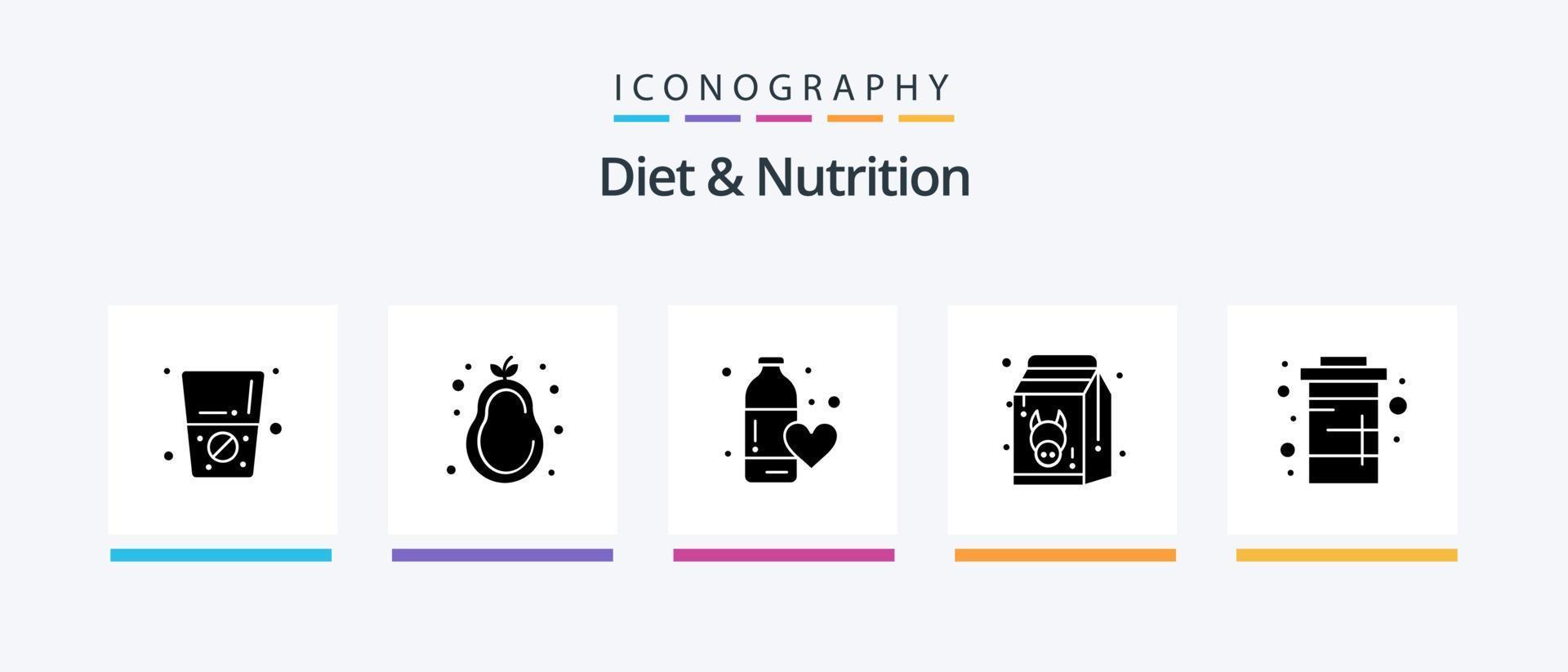 diet och näring glyf 5 ikon packa Inklusive koks. friska. kondition hälsa. färsk. diet. kreativ ikoner design vektor