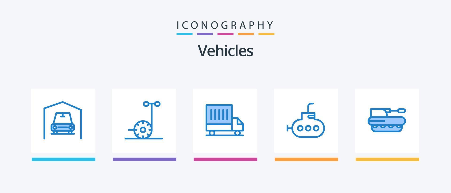 fordon blå 5 ikon packa Inklusive . tank. skåpbil. pansar. haubits. kreativ ikoner design vektor