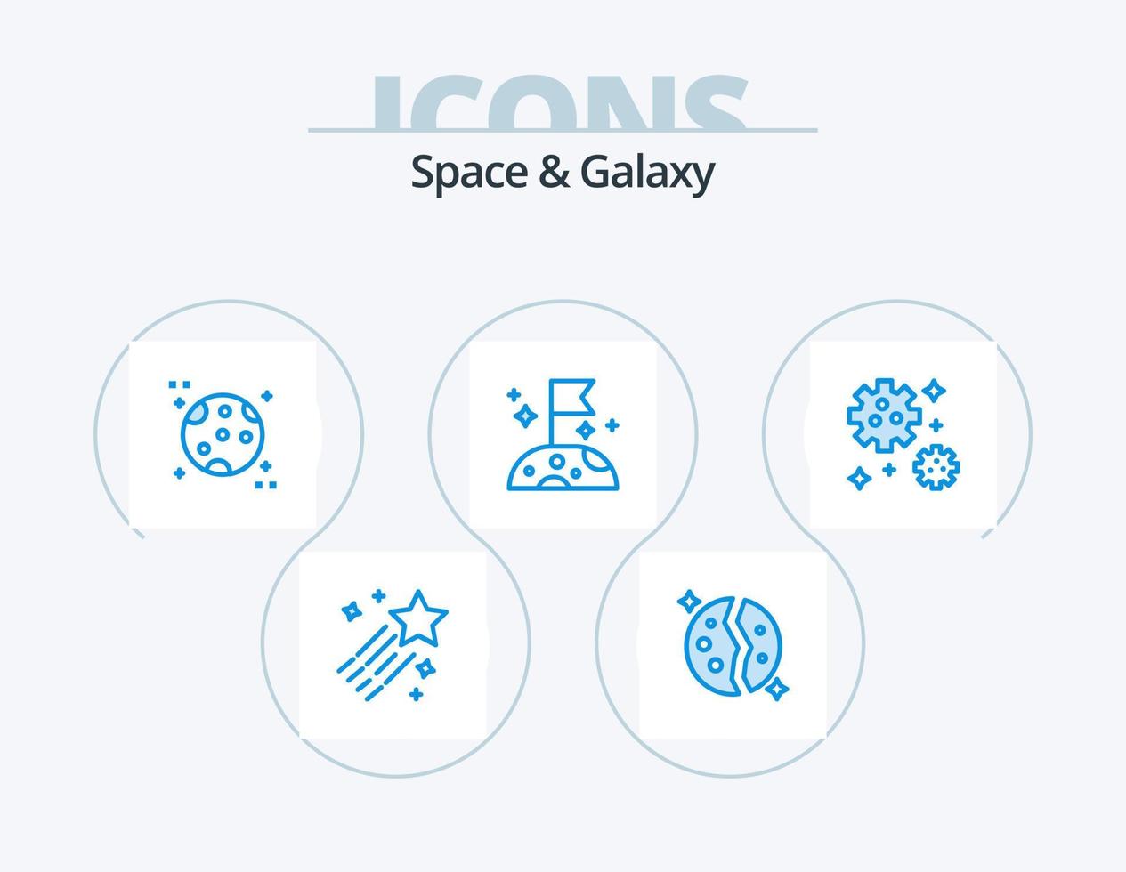 Weltraum- und Galaxieblau-Icon-Pack 5-Icon-Design. Platz. Astronaut. Platz. Platz. Mond vektor