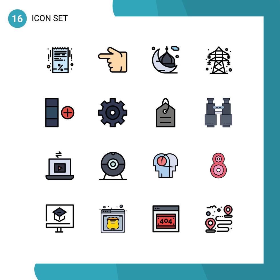 Gruppe von 16 flachen, farbgefüllten Linien Zeichen und Symbole für die Zellübertragung Mondenergie beten editierbare kreative Vektordesign-Elemente vektor