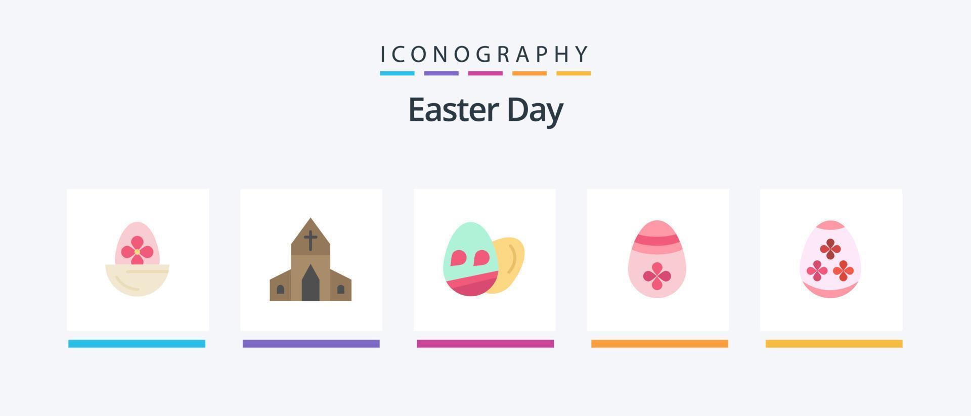 påsk platt 5 ikon packa Inklusive ägg. ägg. korsa. påsk ägg. dekoration. kreativ ikoner design vektor