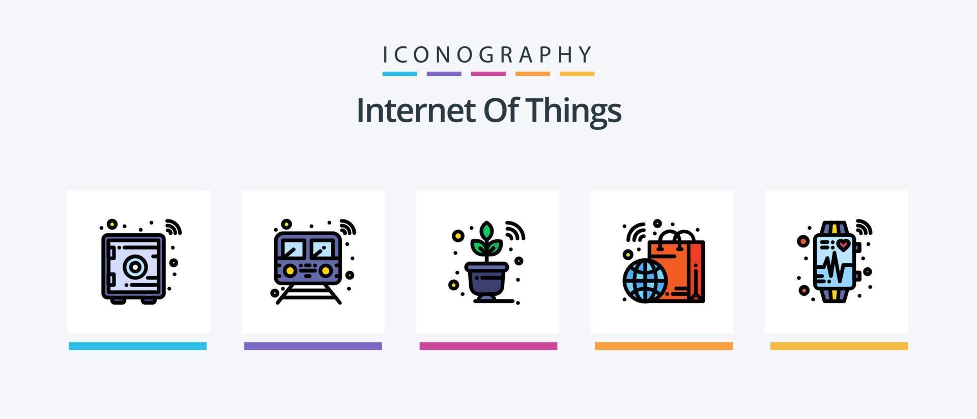 Internet der Dinge Zeile gefüllt 5 Icon Pack inklusive Roboter. Transport. Innere. schlau. Bus. kreatives Symboldesign vektor