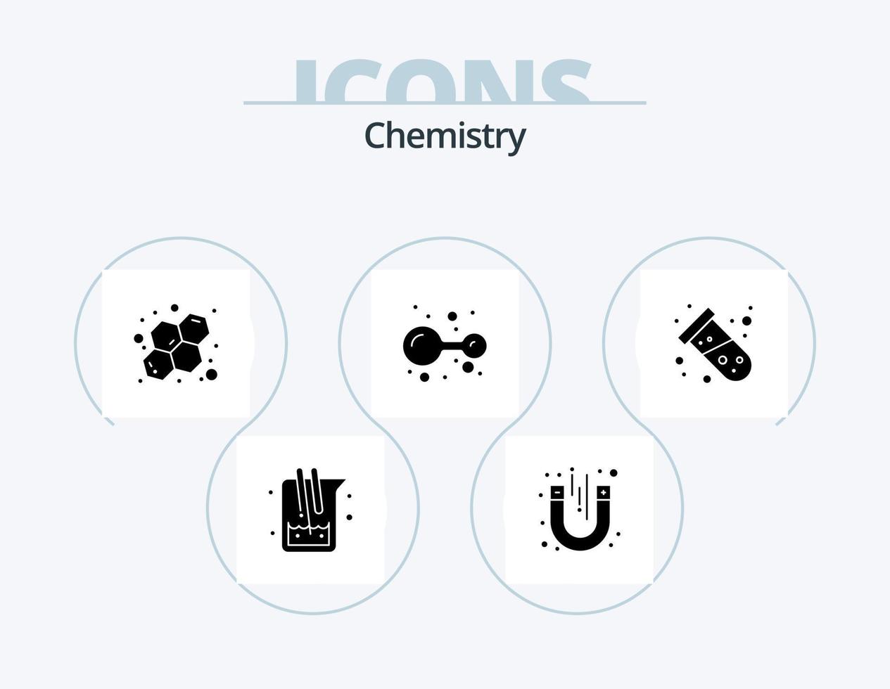 Chemie-Glyphen-Icon-Pack 5 Icon-Design. Prüfung. Labor. magnetisch. Molekül. Atome vektor