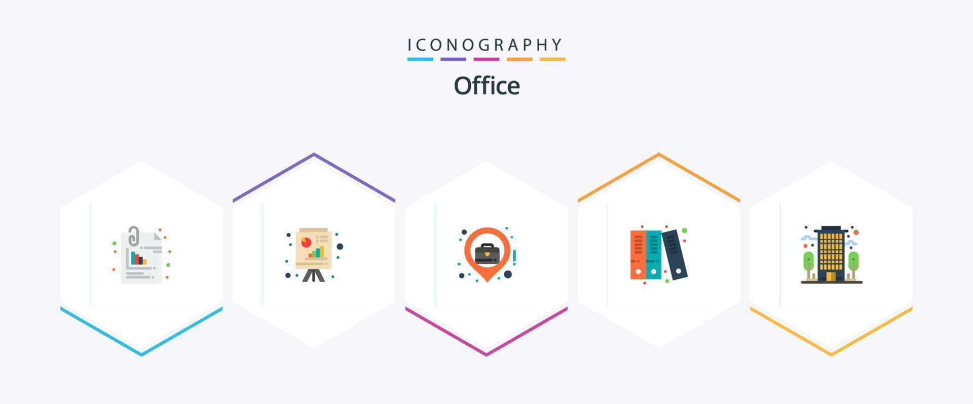 kontor 25 platt ikon packa Inklusive företag. historia. företag Rapportera. filer. företag plats vektor