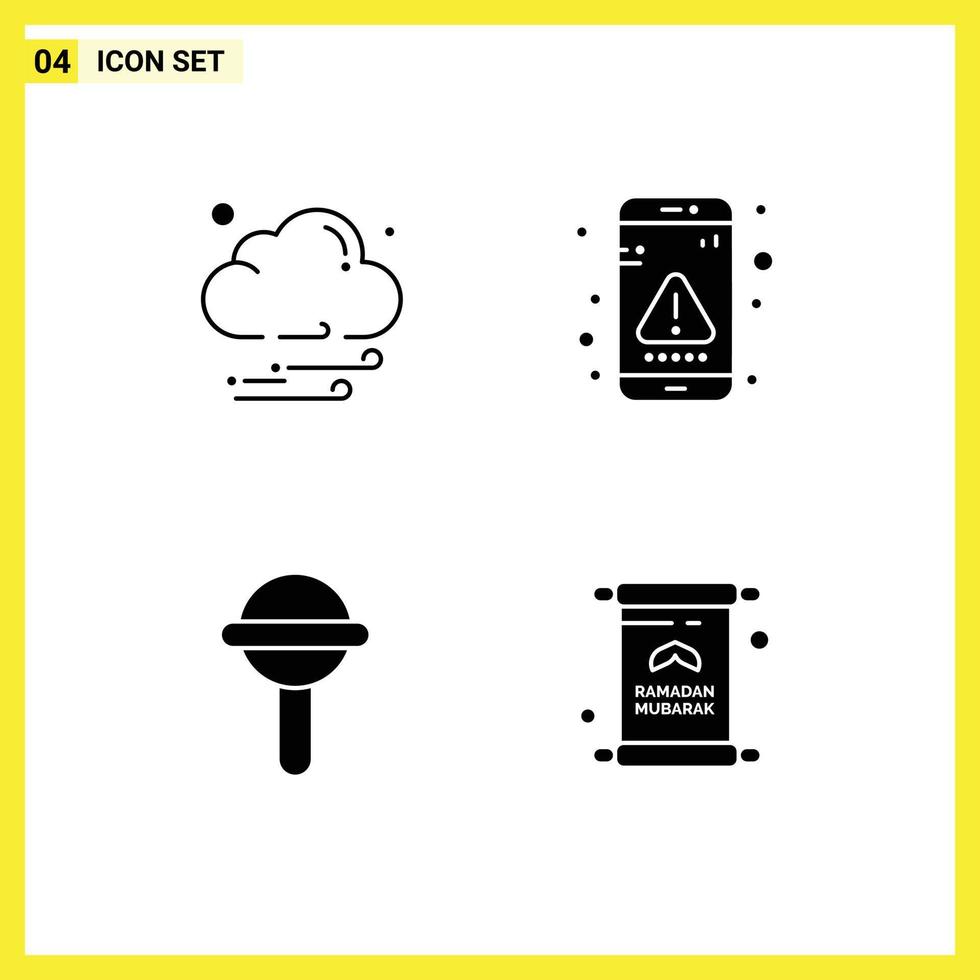 Gruppe von 4 modernen soliden Glyphen, die für editierbare Vektordesign-Elemente der Cloud-Rattle-App-Schnittstelle Spielzeug gesetzt werden vektor