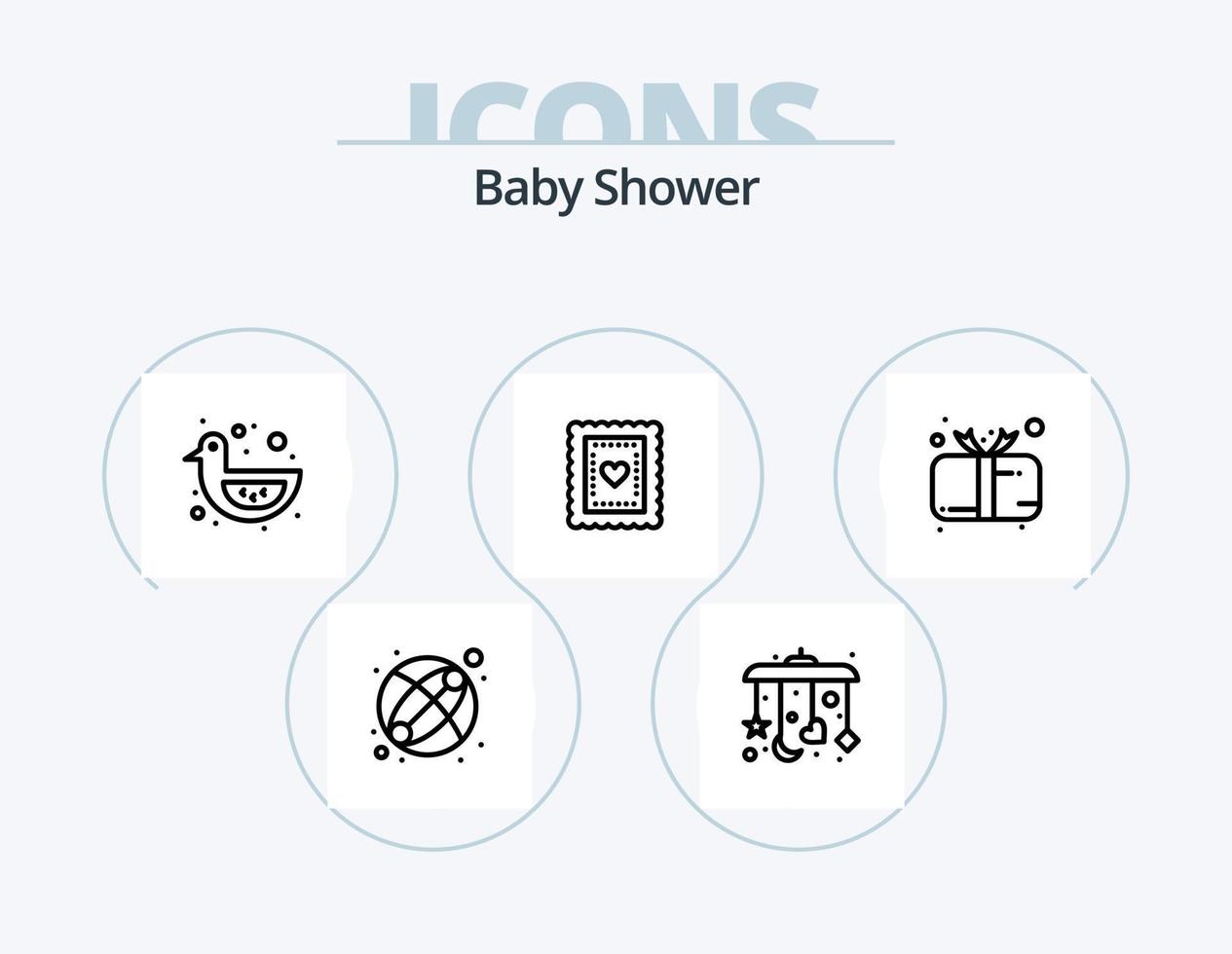 Baby-Dusche-Line-Icon-Pack 5 Icon-Design. . Eis. Ball. Creme. Liebe vektor