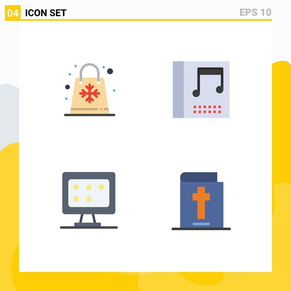 modern uppsättning av 4 platt ikoner pictograph av väska övervaka säsonger media stjärna redigerbar vektor design element