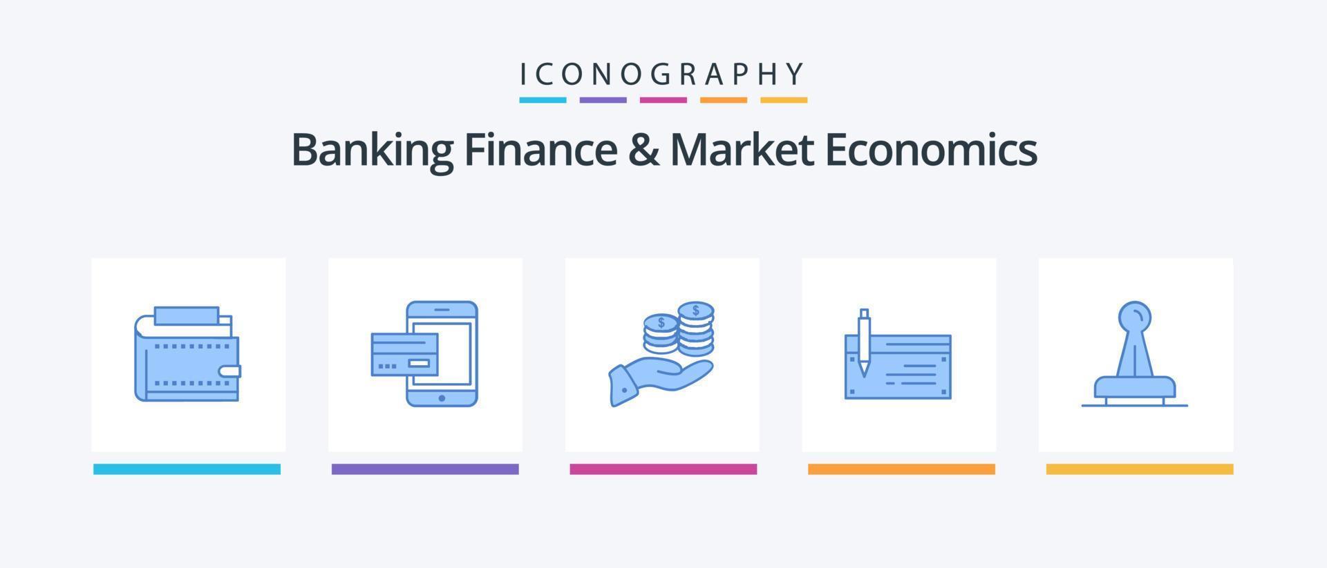 Banken, Finanzen und Marktwirtschaft blau 5 Icon Pack einschließlich Wirtschaft. Pflege. Banken. Ersparnisse. Geld. kreatives Symboldesign vektor