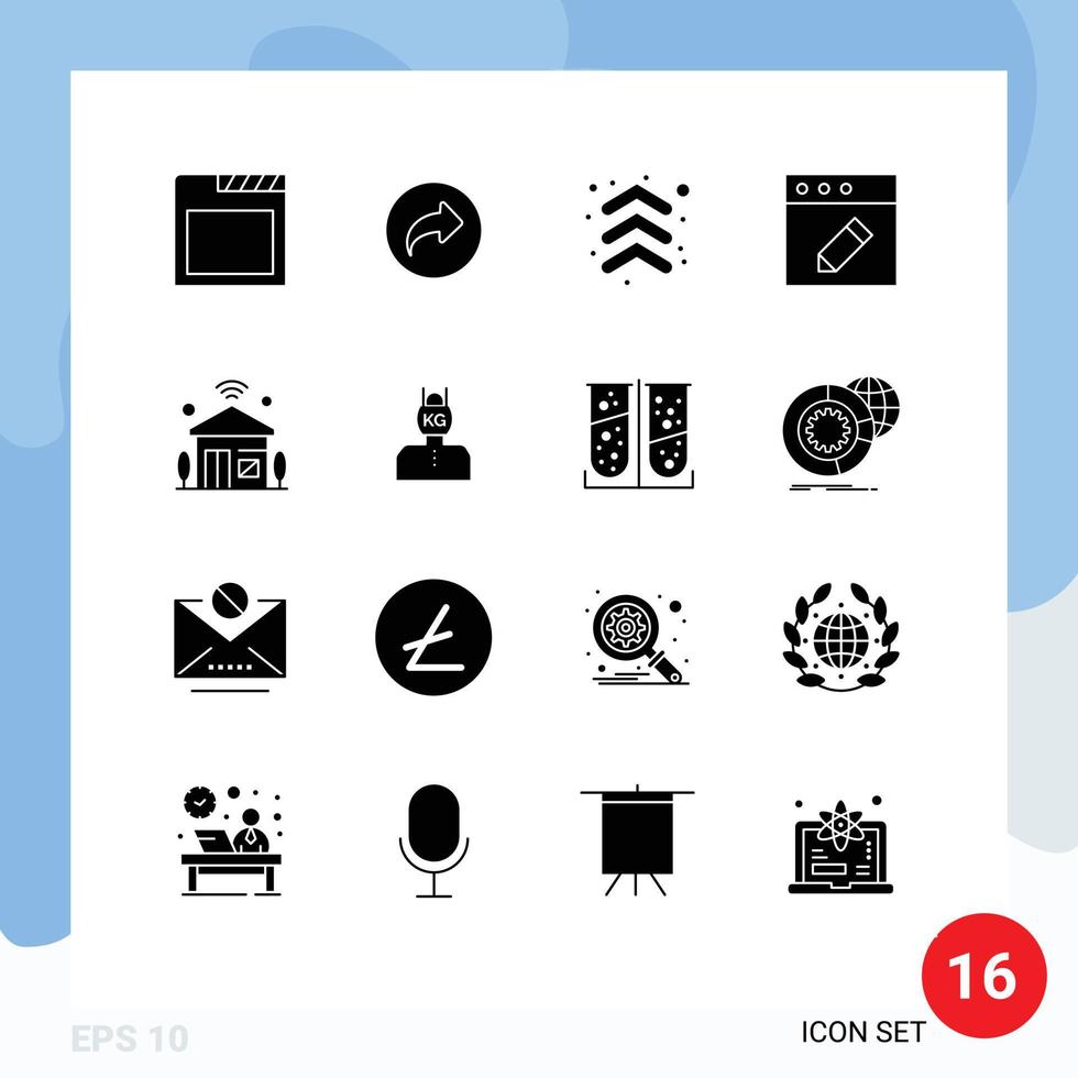 16 solides Glyphenpaket der Benutzeroberfläche mit modernen Zeichen und Symbolen von iot-Internetpfeilen Haus editierbare Vektordesign-Elemente bearbeiten vektor