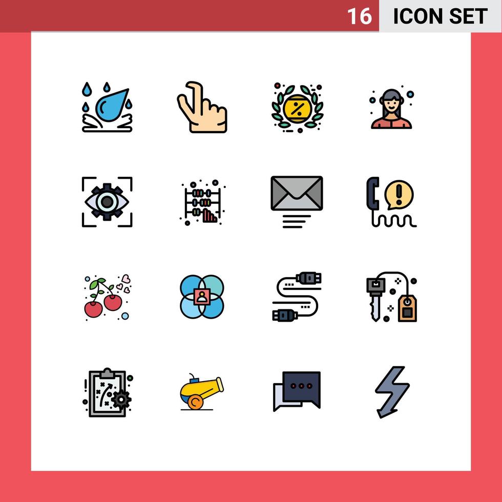 platt Färg fylld linje packa av 16 universell symboler av fantasi syn rabatt företag kvinna redigerbar kreativ vektor design element