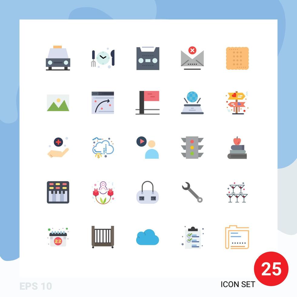 25 flaches Farbpaket der Benutzeroberfläche mit modernen Zeichen und Symbolen zum Kochen von E-Mail-Audio schließen editierbare Vektordesign-Elemente vektor