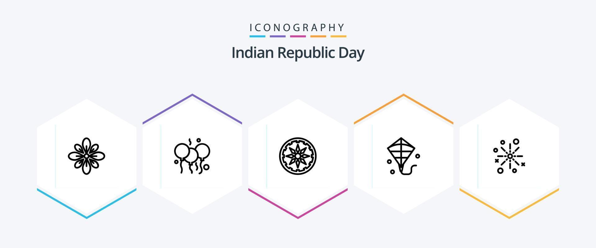 Indian Republic Day 25 Line Icon Pack inklusive Boom. Festival. Blondine. fliegend. Indien vektor