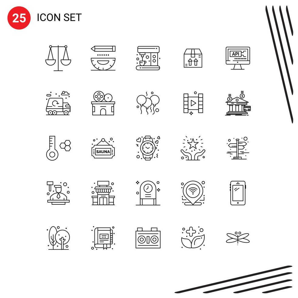 stock vektor ikon packa av 25 linje tecken och symboler för kodning dator penna paket låda redigerbar vektor design element