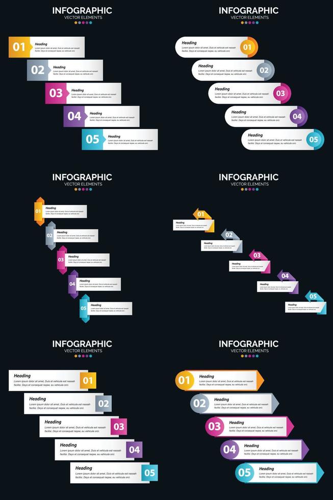 Optimieren Sie Ihre Präsentation mit sechs Vektor-Infografiken und Zeitachsen vektor