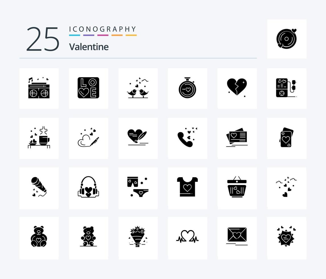 Valentinstag 25 solides Glyphen-Icon-Pack mit Herzen. Liebe. Zeichen. Tag. Valentinstag vektor