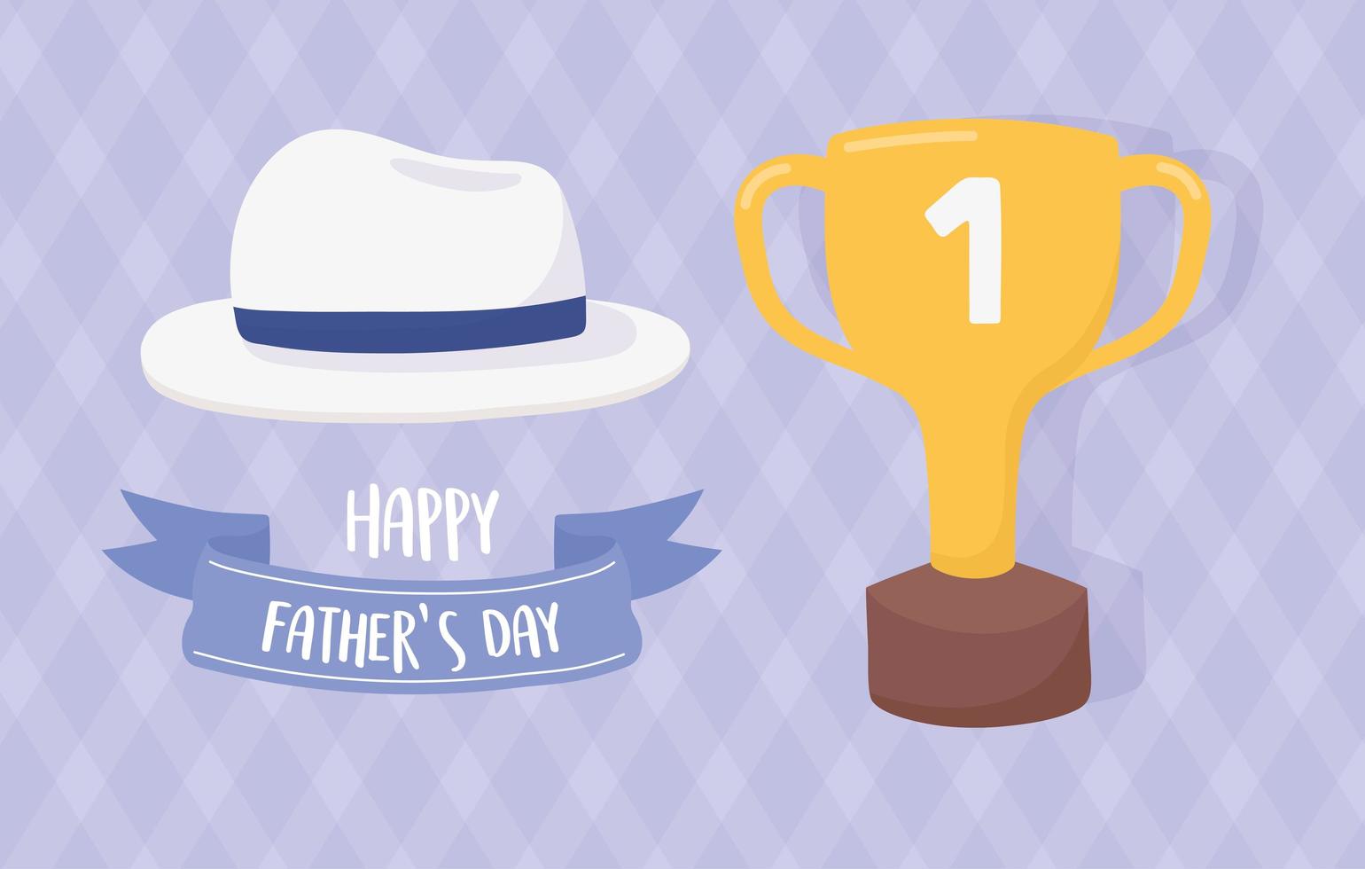 lycklig fäder dag, trofé och hatt firande kort vektor
