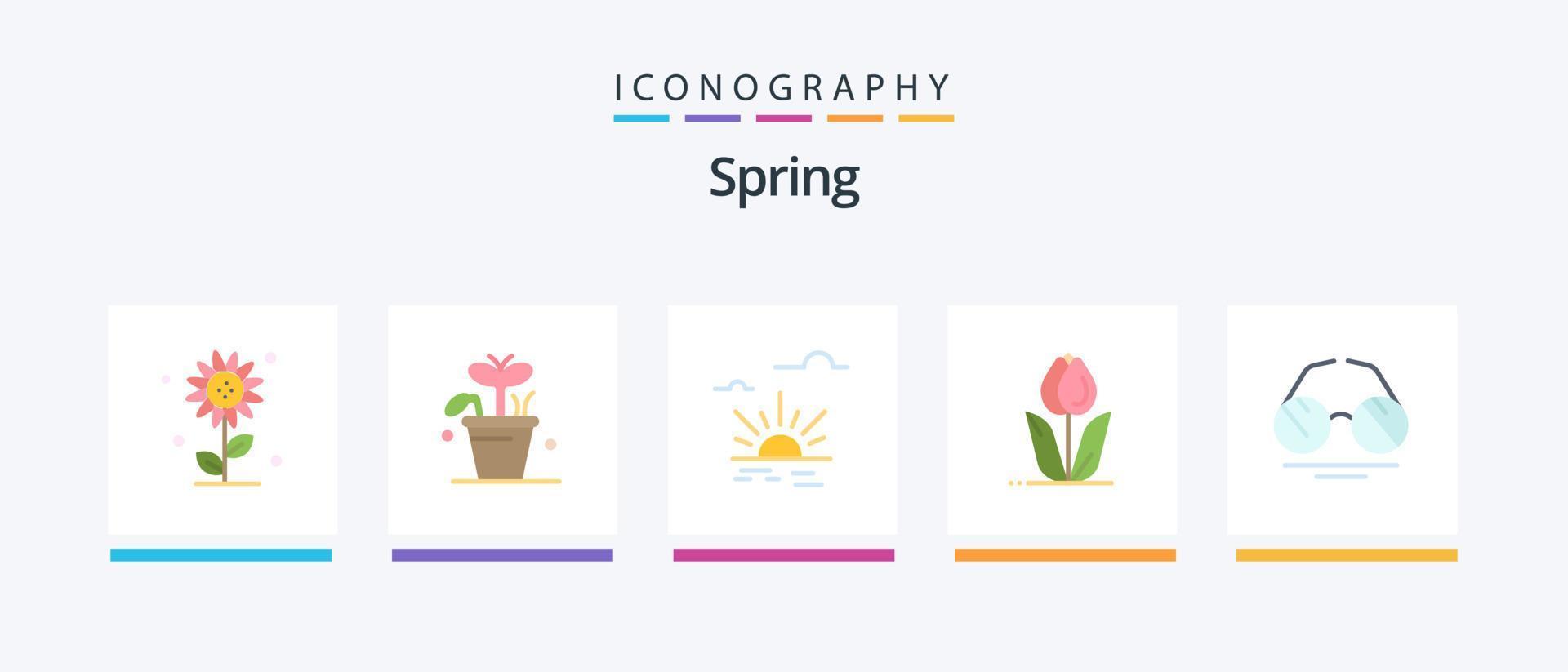 Spring Flat 5 Icon Pack inklusive Brille. Natur. Sonne. Blume. Flora. kreatives Symboldesign vektor