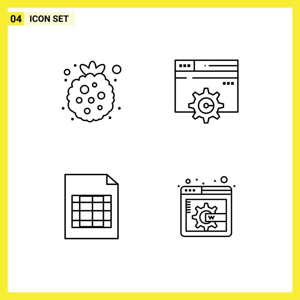 Bearbeitbare Vektorlinienpackung mit 4 einfachen Filledline-Flachfarben von Beeren-Excel-Himbeer-Ausrüstungsanzeige Seiteninhalt bearbeitbare Vektordesign-Elemente vektor