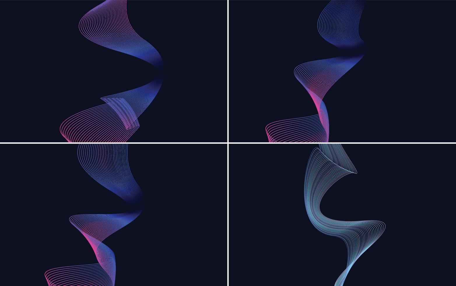 Set mit 4 abstrakten Wellenlinienhintergründen für Ihre Designs vektor