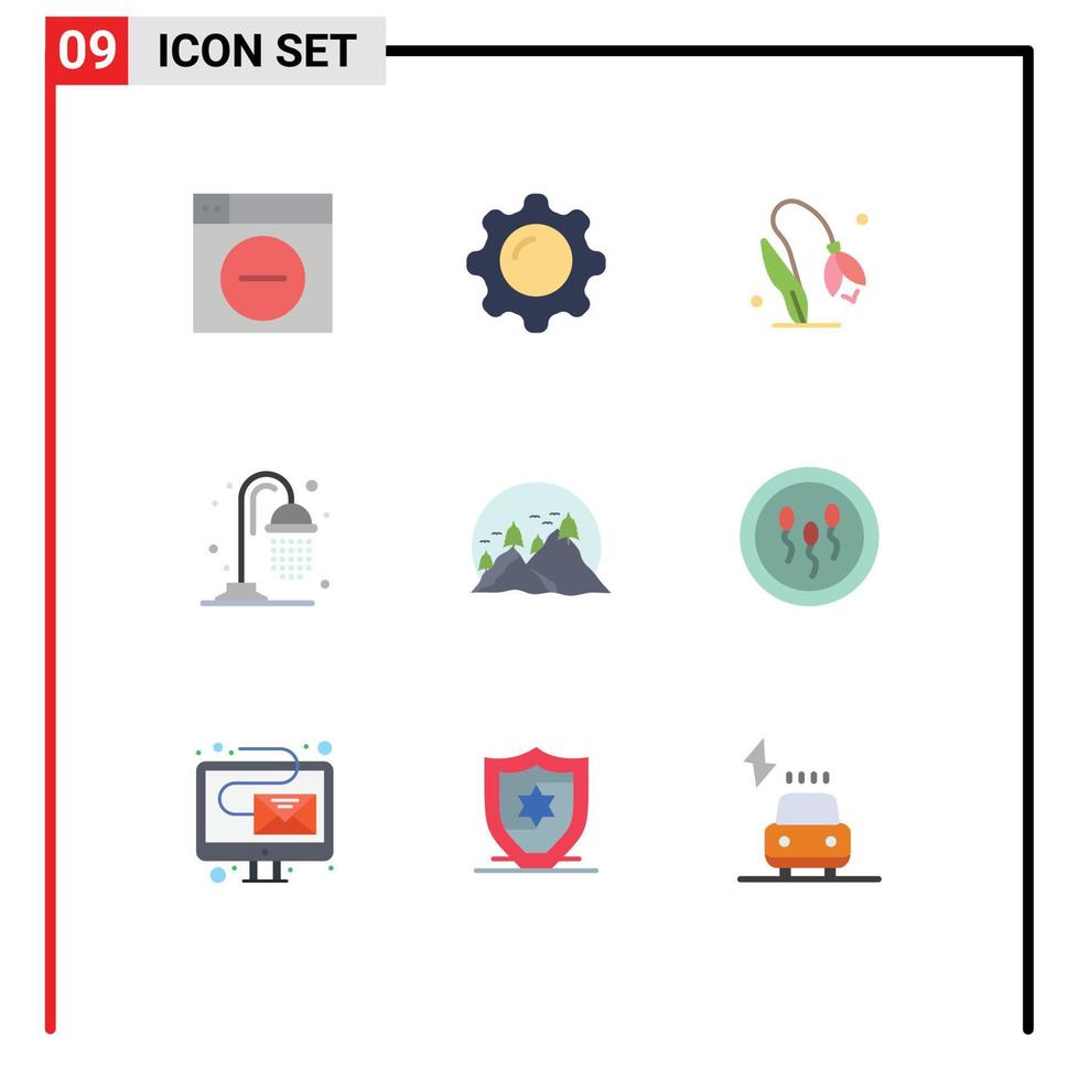 grupp av 9 modern platt färger uppsättning för landskap dusch spegel parkera vår redigerbar vektor design element