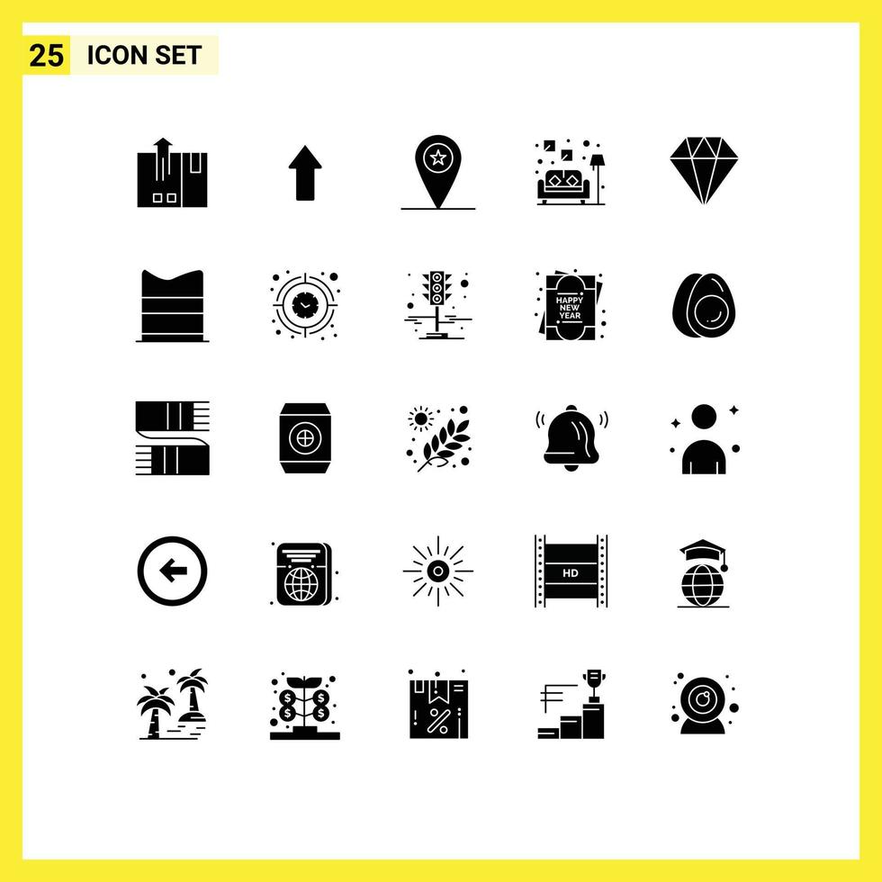 stock vektor ikon packa av 25 linje tecken och symboler för diamant soffa ladda upp lampa soldat redigerbar vektor design element