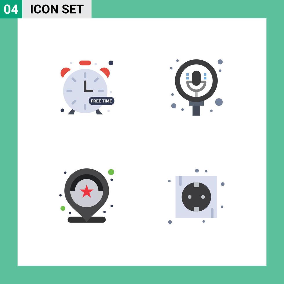 moderner Satz von 4 flachen Symbolen und Symbolen wie Timer-Nummernuhr-Aufzeichnungsüberprüfung editierbare Vektordesign-Elemente vektor