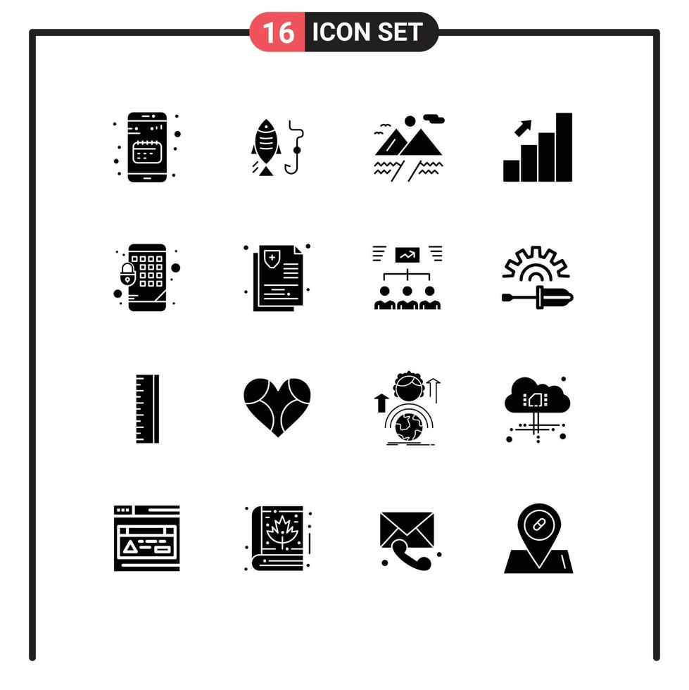 packa av 16 kreativ fast glyfer av kryptering finansiera jakt Diagram bar redigerbar vektor design element