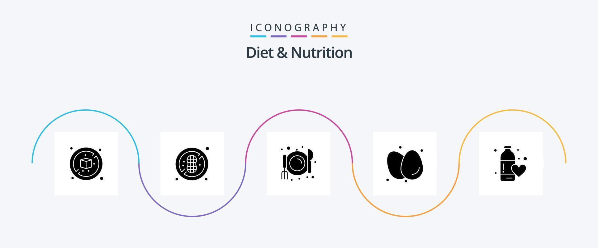 diet och näring glyf 5 ikon packa Inklusive vatten. kondition hälsa. mat. diet. ägg vektor