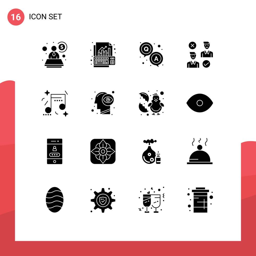 moderner Satz von 16 soliden Glyphen und Symbolen wie Feier gute Antwort Jobgruppe editierbare Vektordesignelemente vektor