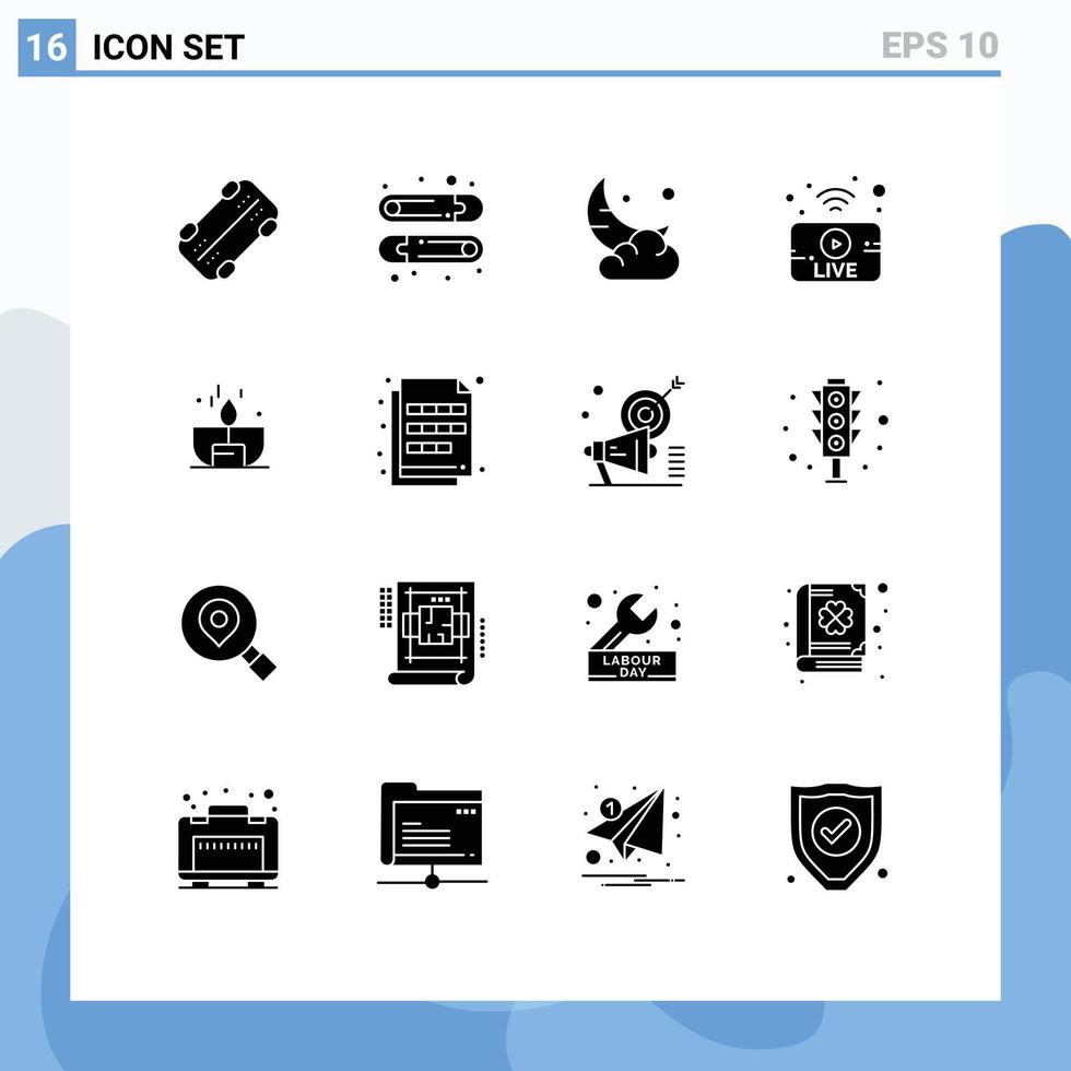 uppsättning av 16 modern ui ikoner symboler tecken för ljus ljus ramadan Nyheter sändningar redigerbar vektor design element