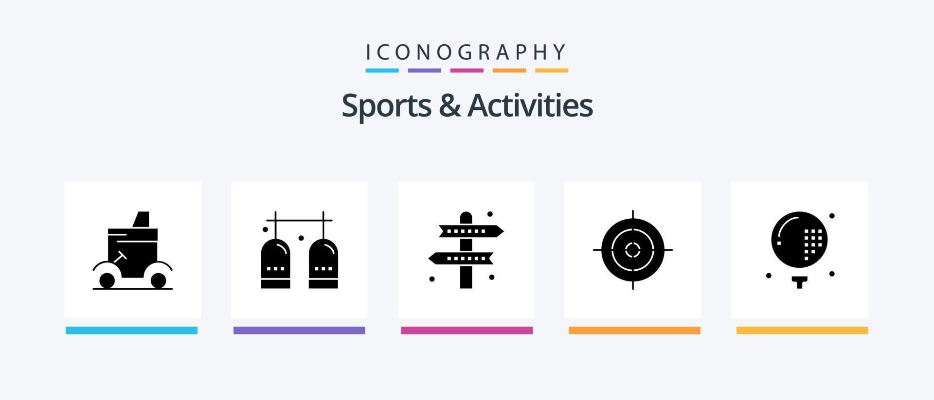 sporter och aktiviteter glyf 5 ikon packa Inklusive sporter. skytte. gas. rekreation. vägbeskrivningar. kreativ ikoner design vektor