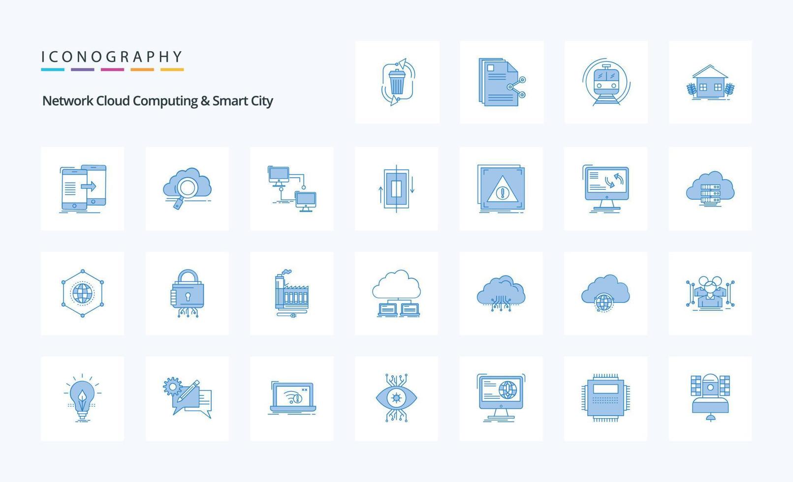 25 Netzwerk Cloud Computing und Smart City Blue Icon Pack vektor