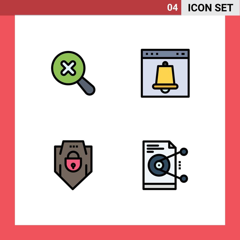uppsättning av 4 vektor fylld linje platt färger på rutnät för i Lösenord larm gränssnitt webb säkerhet redigerbar vektor design element