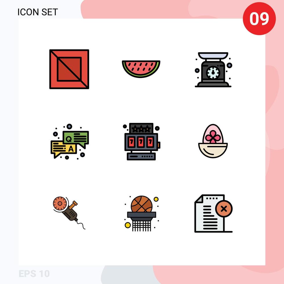 universelle Symbolsymbole Gruppe von 9 modernen Filledline-Flachfarben von Spielautomaten-Chat qa editierbare Vektordesign-Elemente vektor