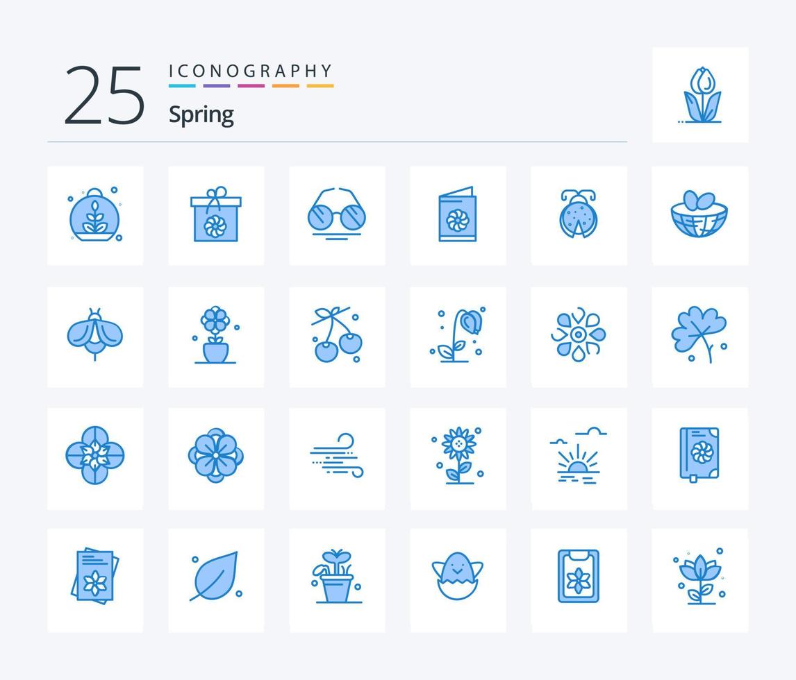 vår 25 blå Färg ikon packa Inklusive insekt. Identifiering kort. glasögon. hälsning kort. företag kort vektor