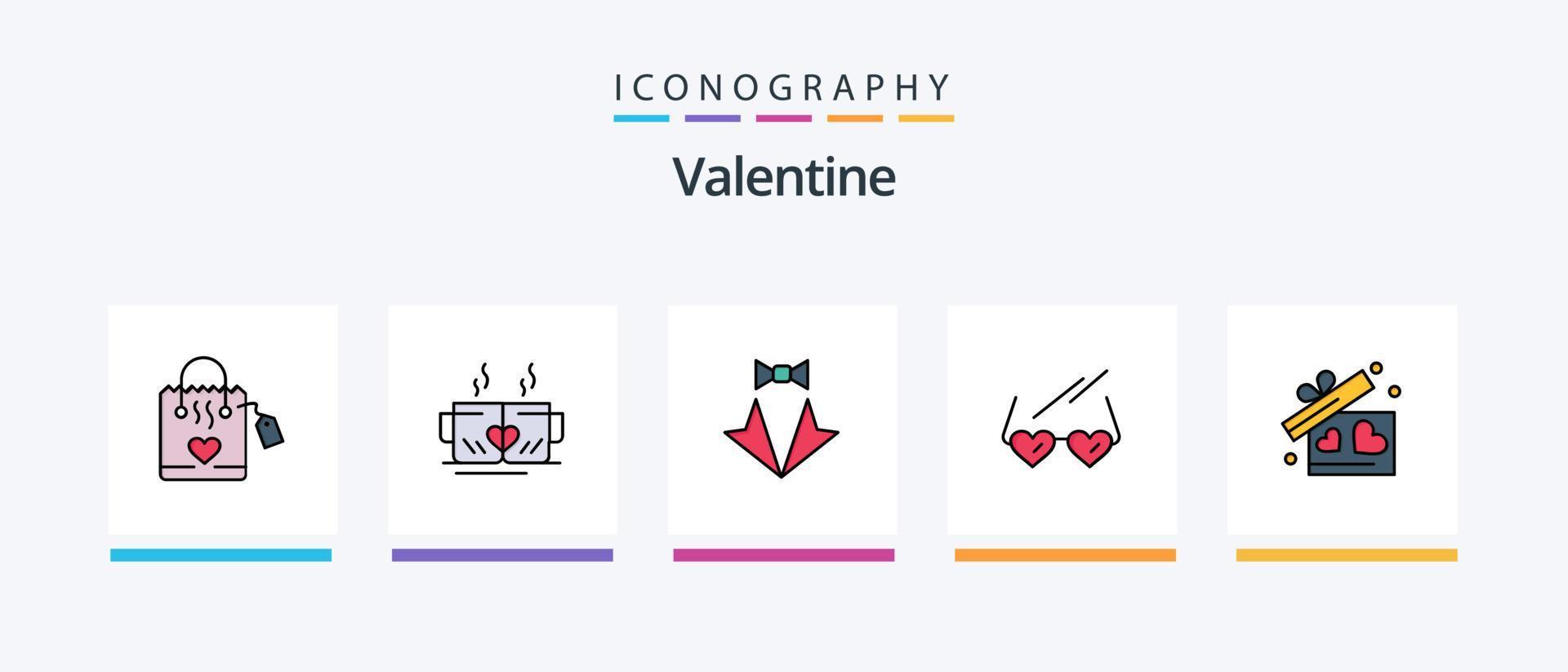 valentine linje fylld 5 ikon packa Inklusive kärlek. kärlek. diamant. dag. alla hjärtans dag. kreativ ikoner design vektor