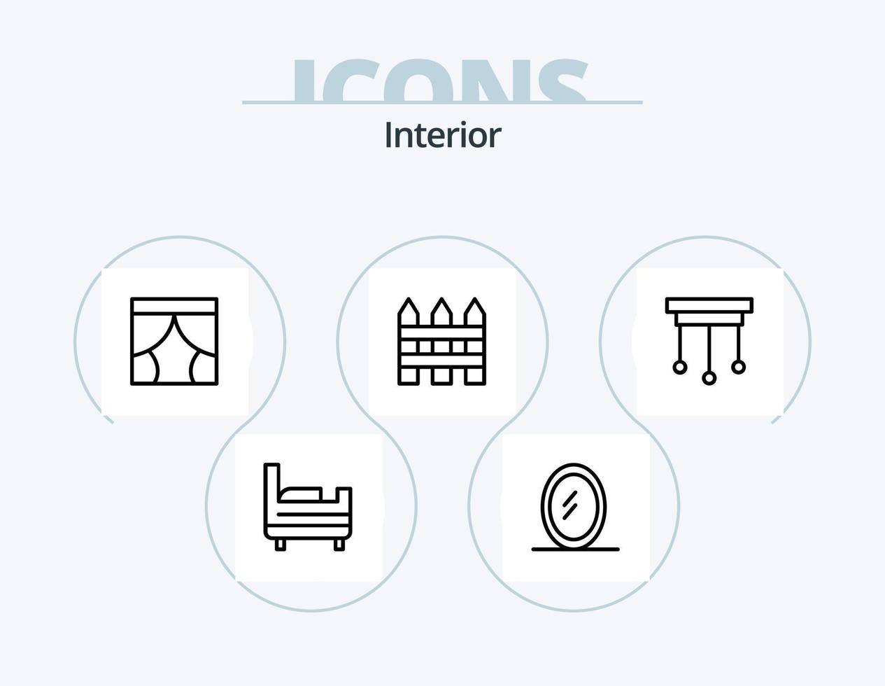 Innenlinie Icon Pack 5 Icon Design. Kabinett. Innere. Maschine. Tisch. Möbel vektor