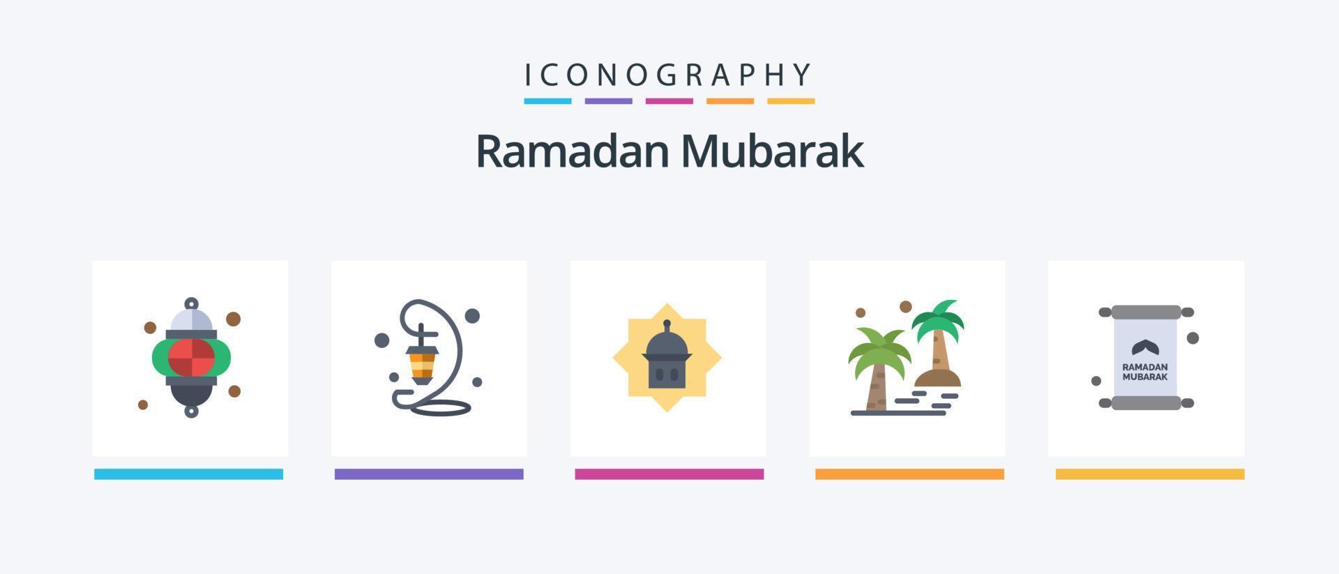 ramadan platt 5 ikon packa Inklusive iftar. brev. islam. arecaceae. träd. kreativ ikoner design vektor